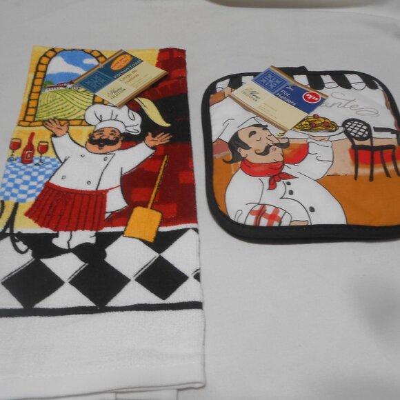 NEW LOT HOME COLLECTION FAT ITALIAN CHEF DESIGN LINENS TOWEL & POTHOLDERS SET π - Picture 9 of 9